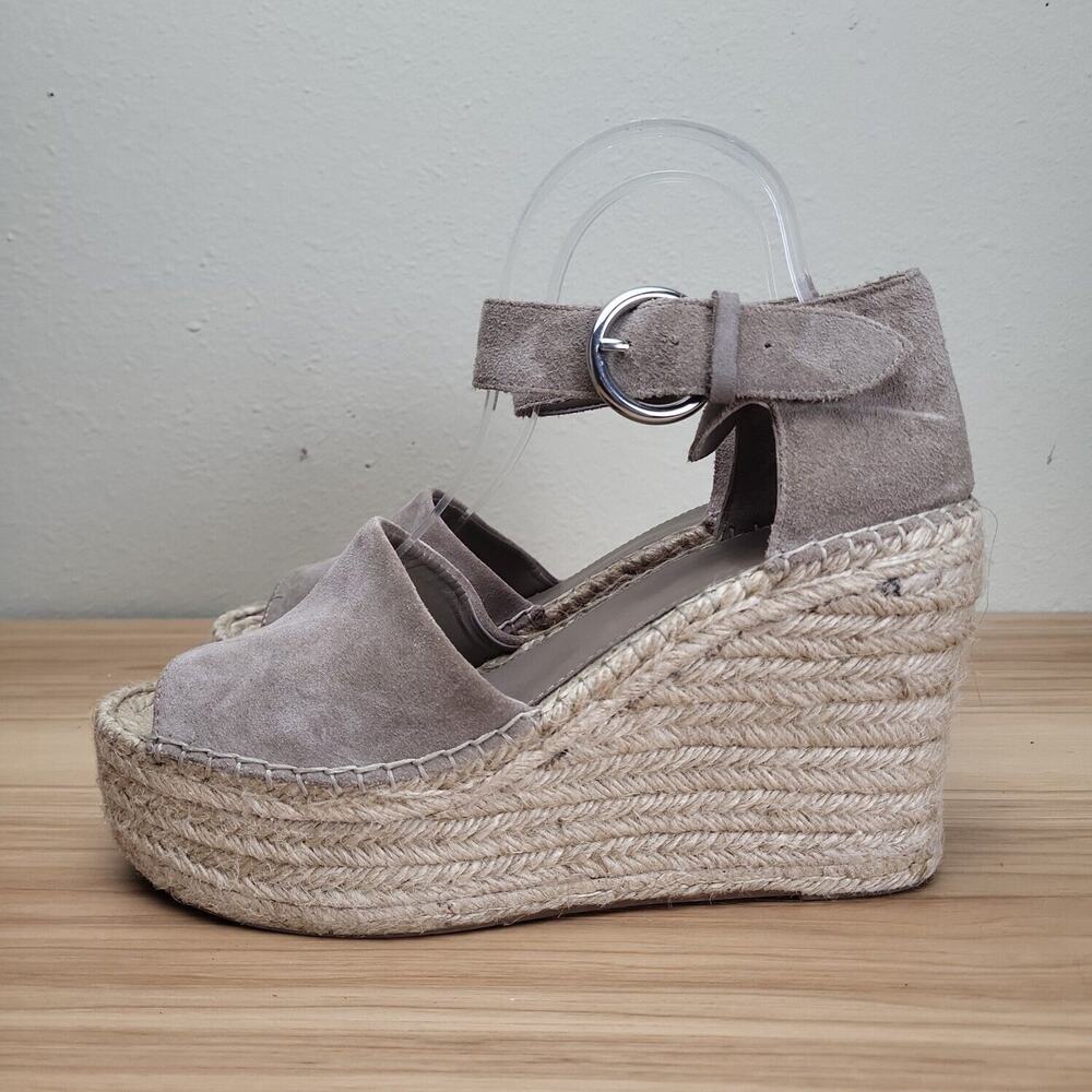 Marc Fisher Womens Mlalida Gray Leather Wedge Heel Espadrilles Sandals Size 9.5M